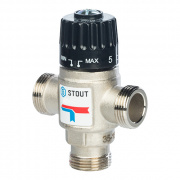 Клапан термостатический смесительный STOUT - 3/4" (НР, t20-43°C, kvs 1.6, L-образное смешивание)