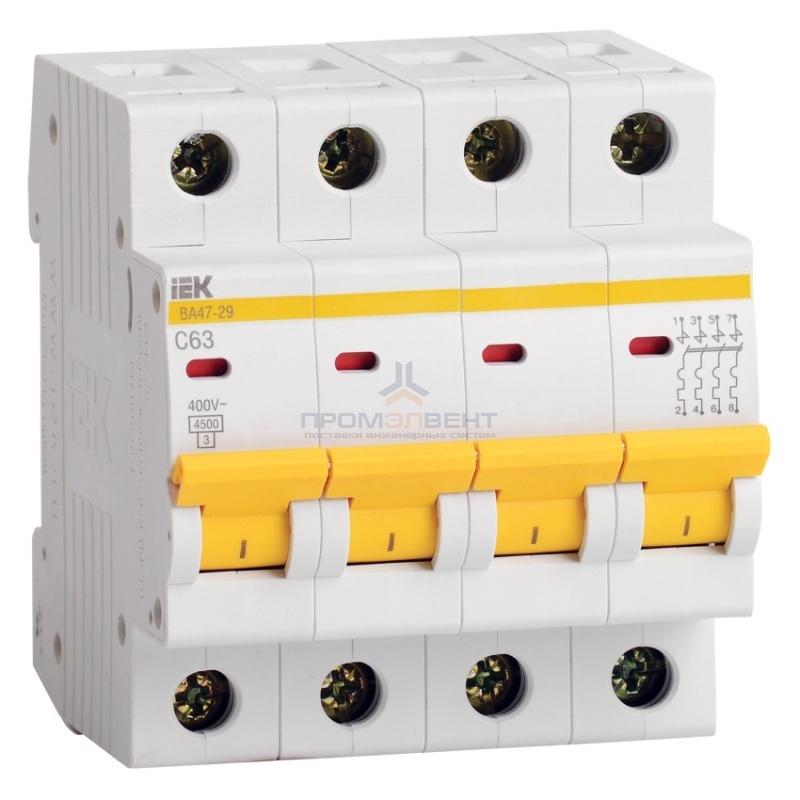 Автоматический выключатель ВА47-29 4Р 32А 4,5кА характеристика С ИЭК (автомат)
